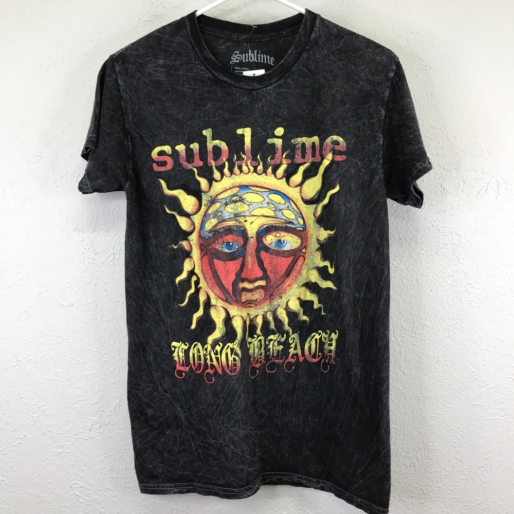 Sublime Graphic T-Shirt Mens Small Black Acid Wash Sun Long Beach Band Tee‎
